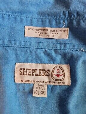 Title: Sheplers Vintage Blue Western Pearl Snap Shirt Men's 16.5-35 Long Sleeve